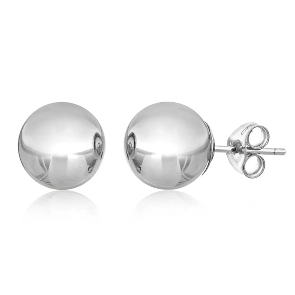 14K Solid White Gold Ball Stud Earrings