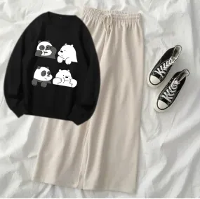 4 BEARS BLACK SWEATSHIRT WITH BEIGE FLAPPER