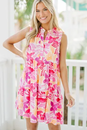 All For It Fuchsia Pink Floral Dress