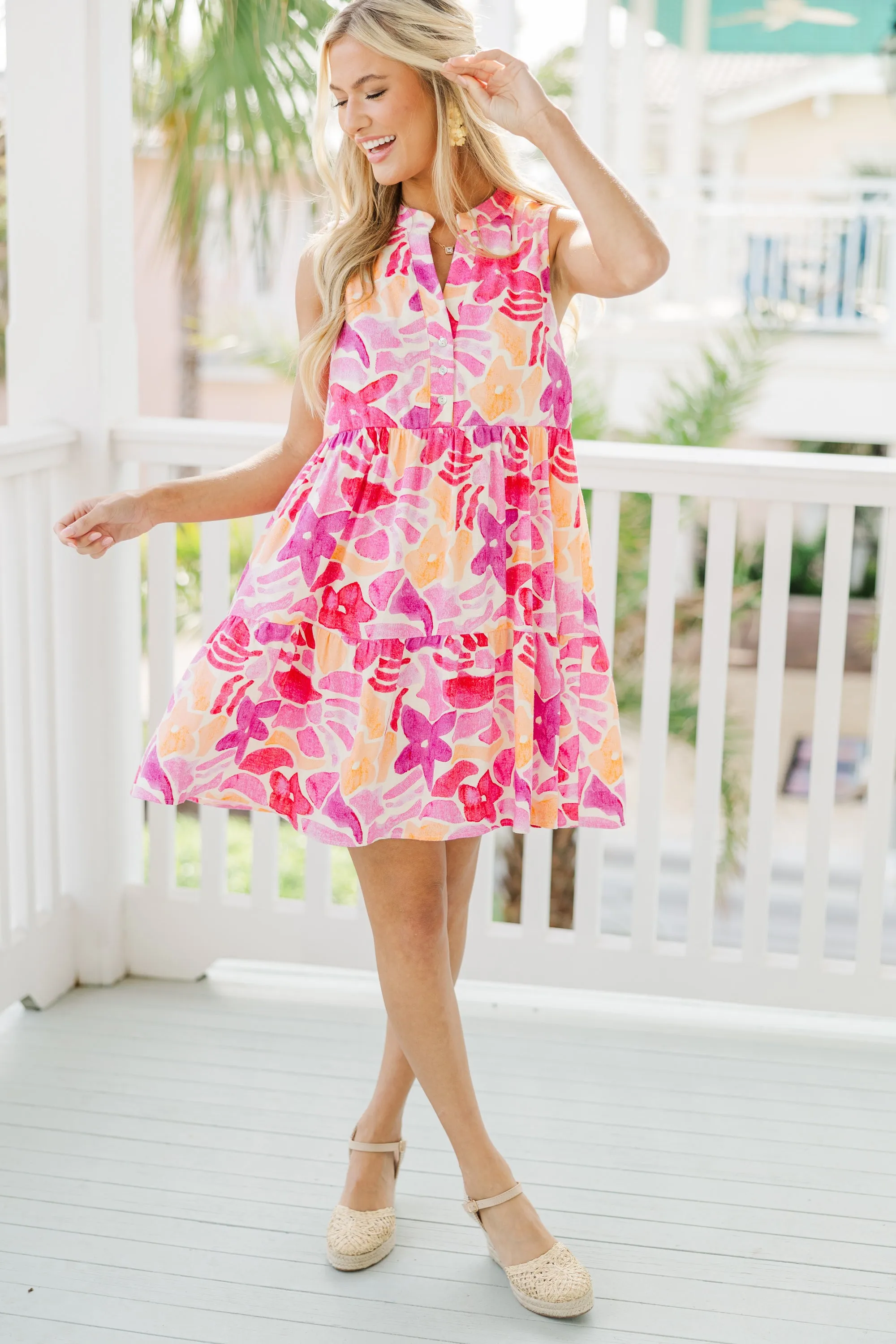 All For It Fuchsia Pink Floral Dress