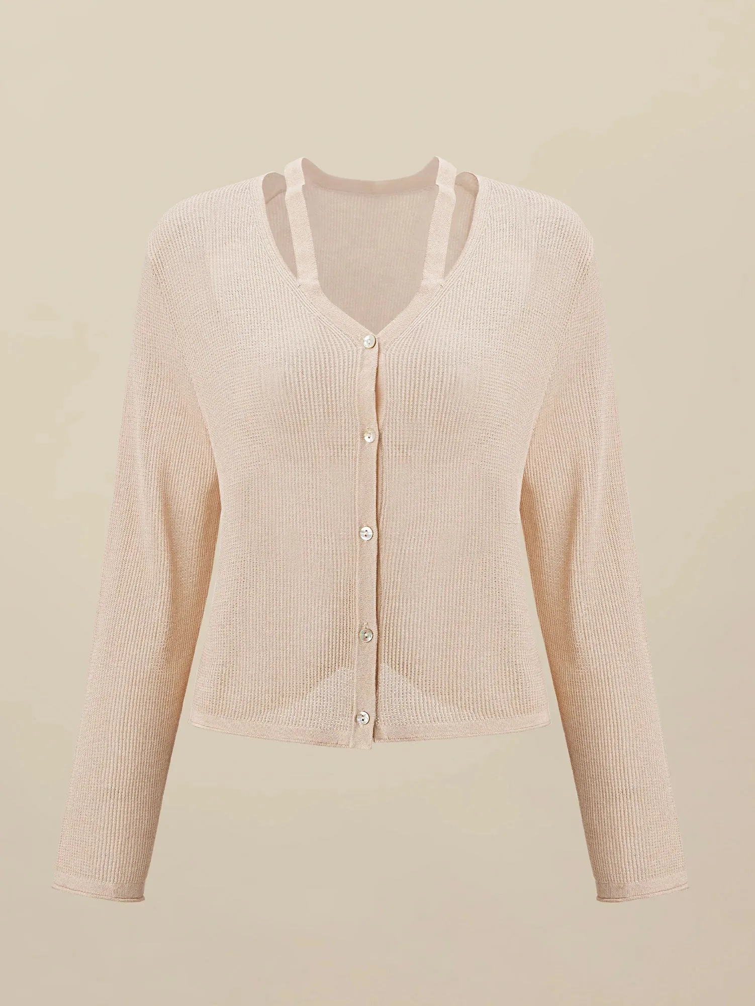 Amoretu Elegant Beige Knit Cardigan