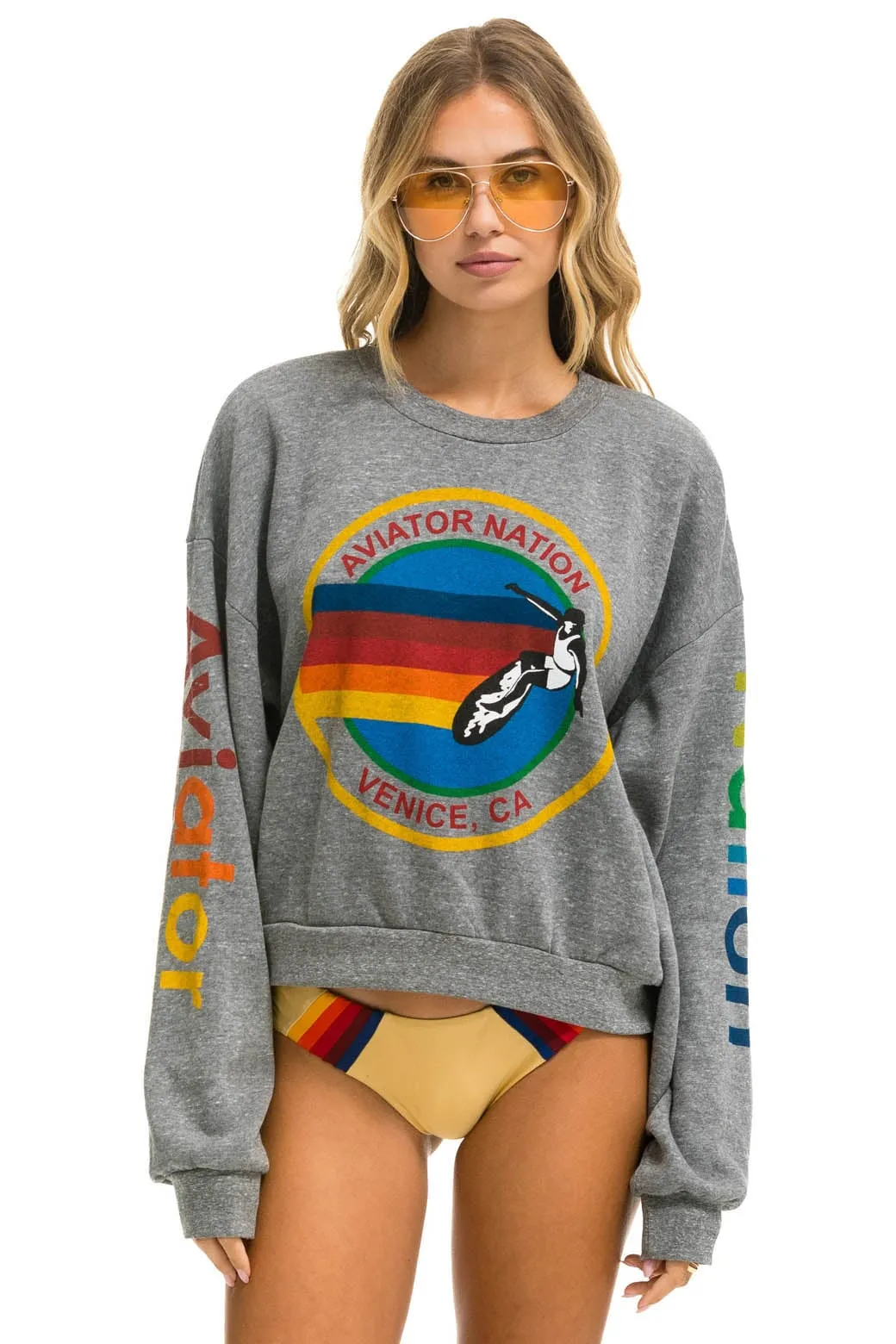 AVIATOR NATION RELAXED CREW SWEATSHIRT - HEATHER GREY