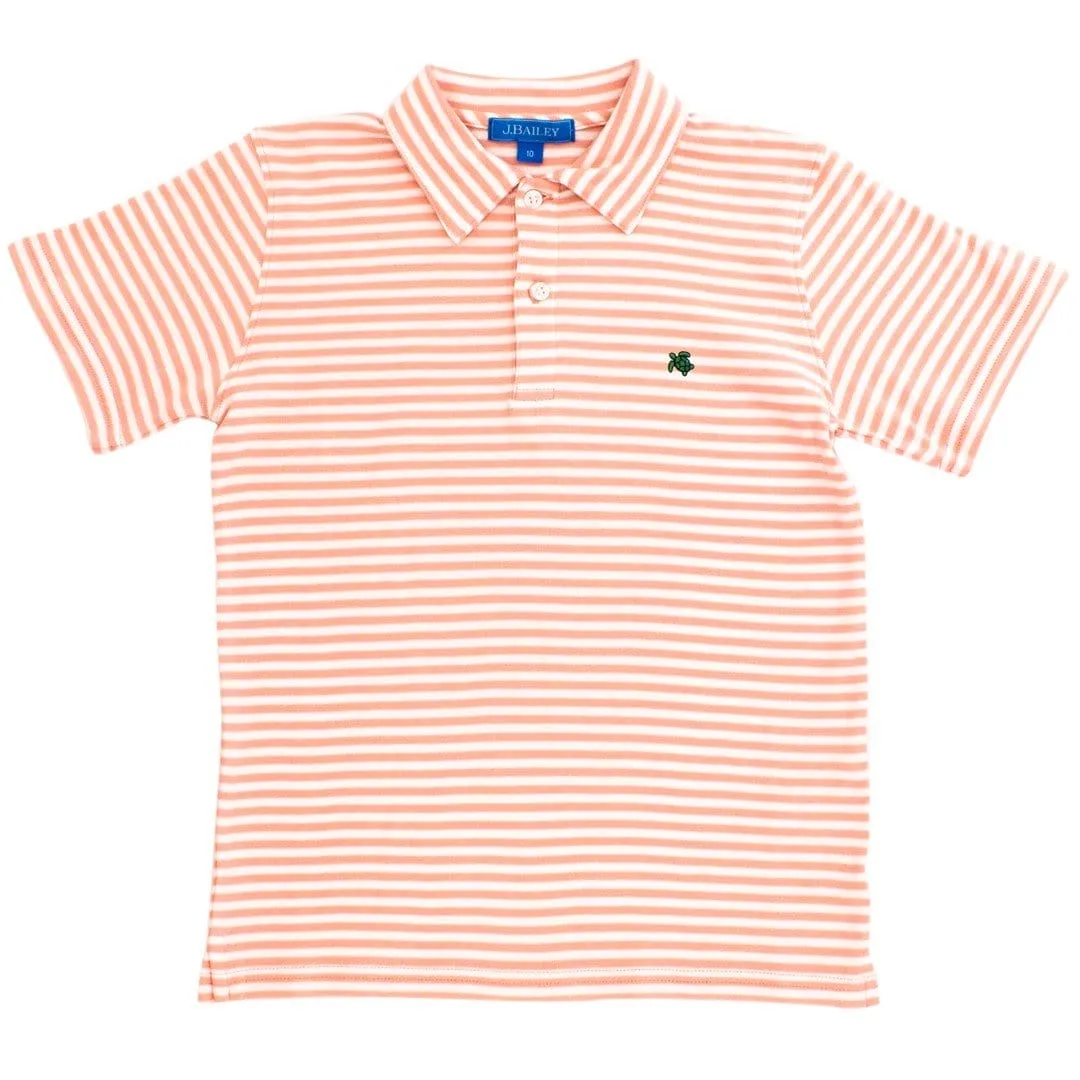 Bailey Boys Henry Short Sleeve Stripe Polo- Cantaloupe/White