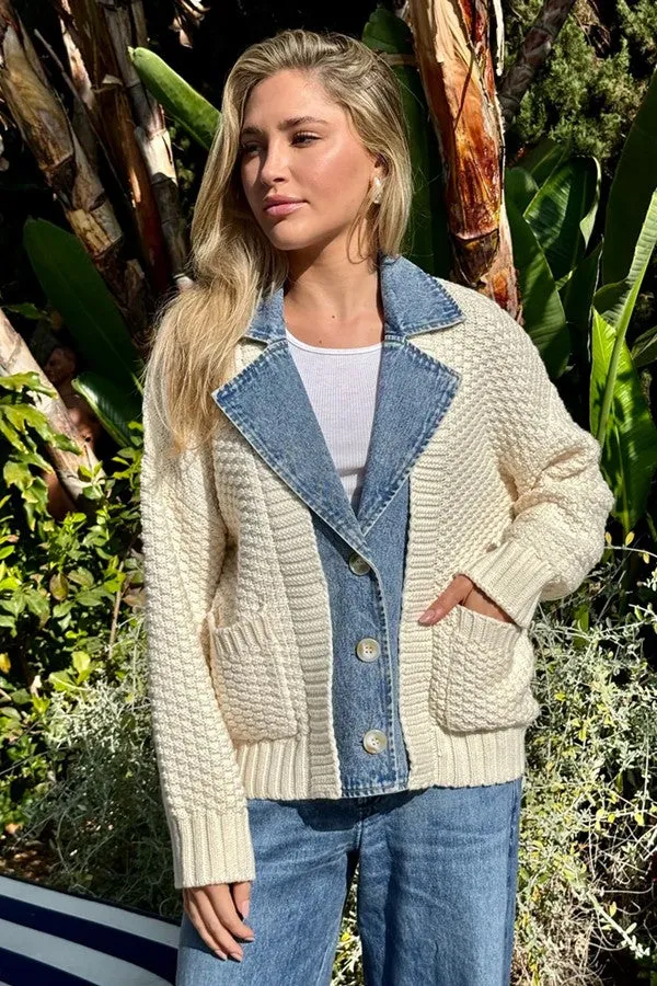 Baille Cotton Denim Chunky Cardigan