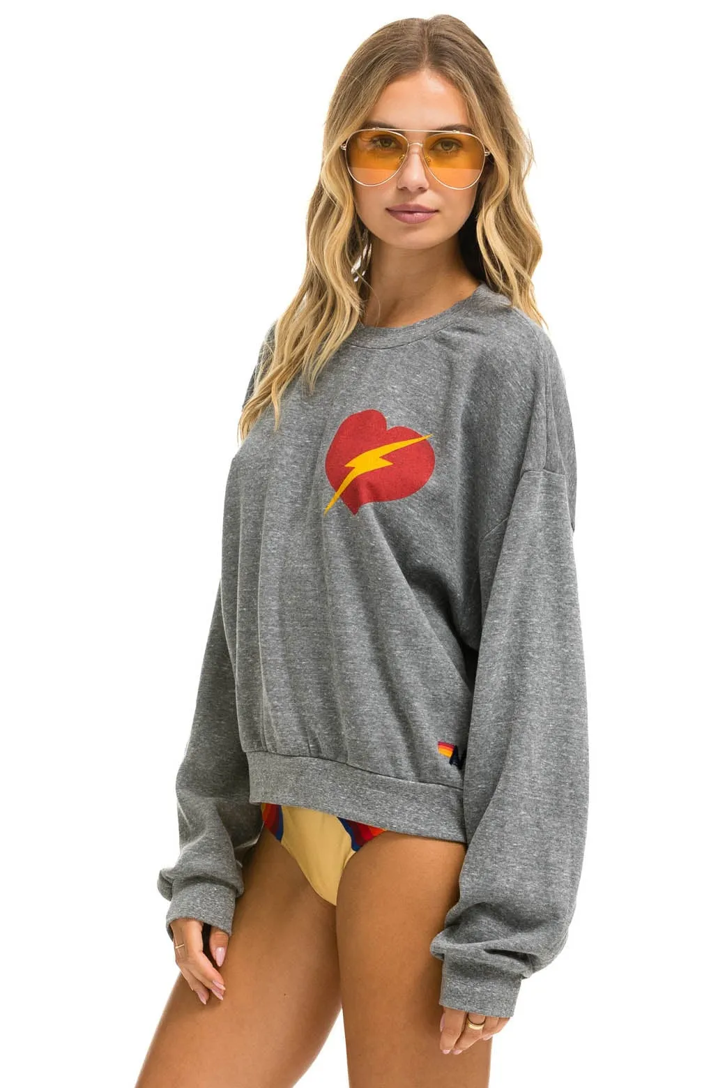 BOLT HEART RELAXED CREW SWEATSHIRT - HEATHER GREY