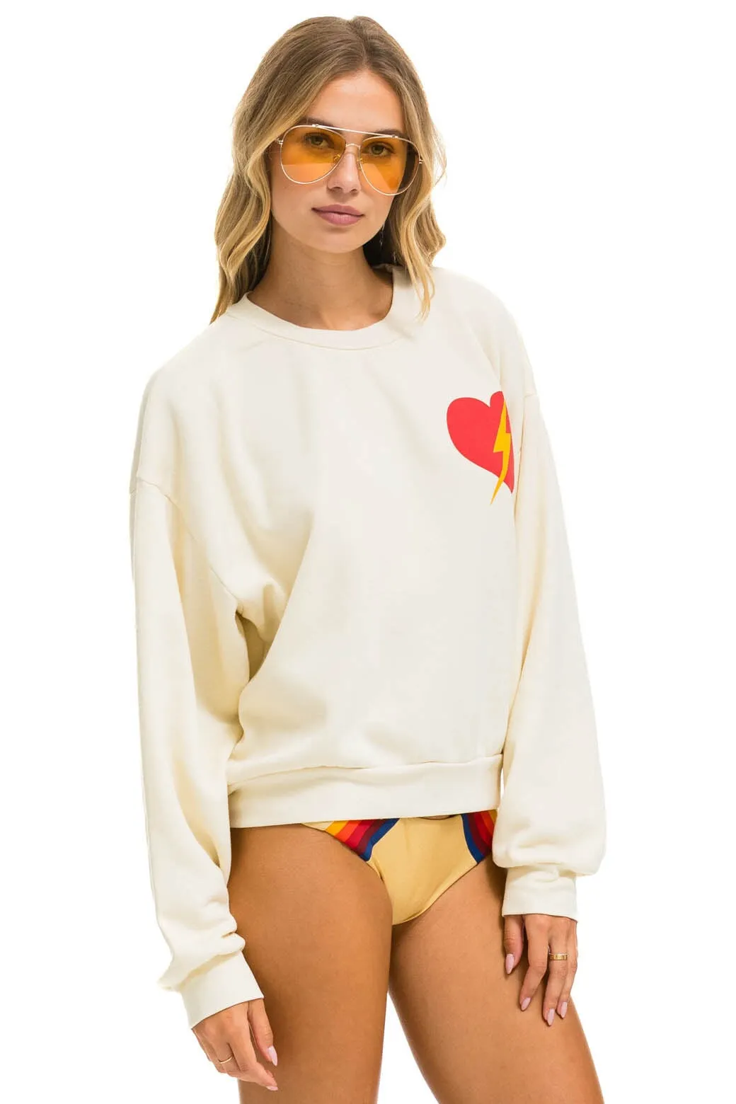 BOLT HEART RELAXED CREW SWEATSHIRT - VINTAGE WHITE