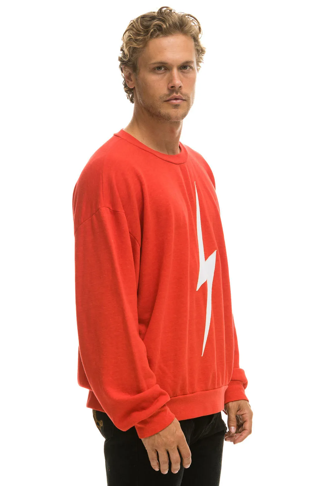 BOLT STITCH RELAXED CREW SWEATSHIRT - RED // WHITE