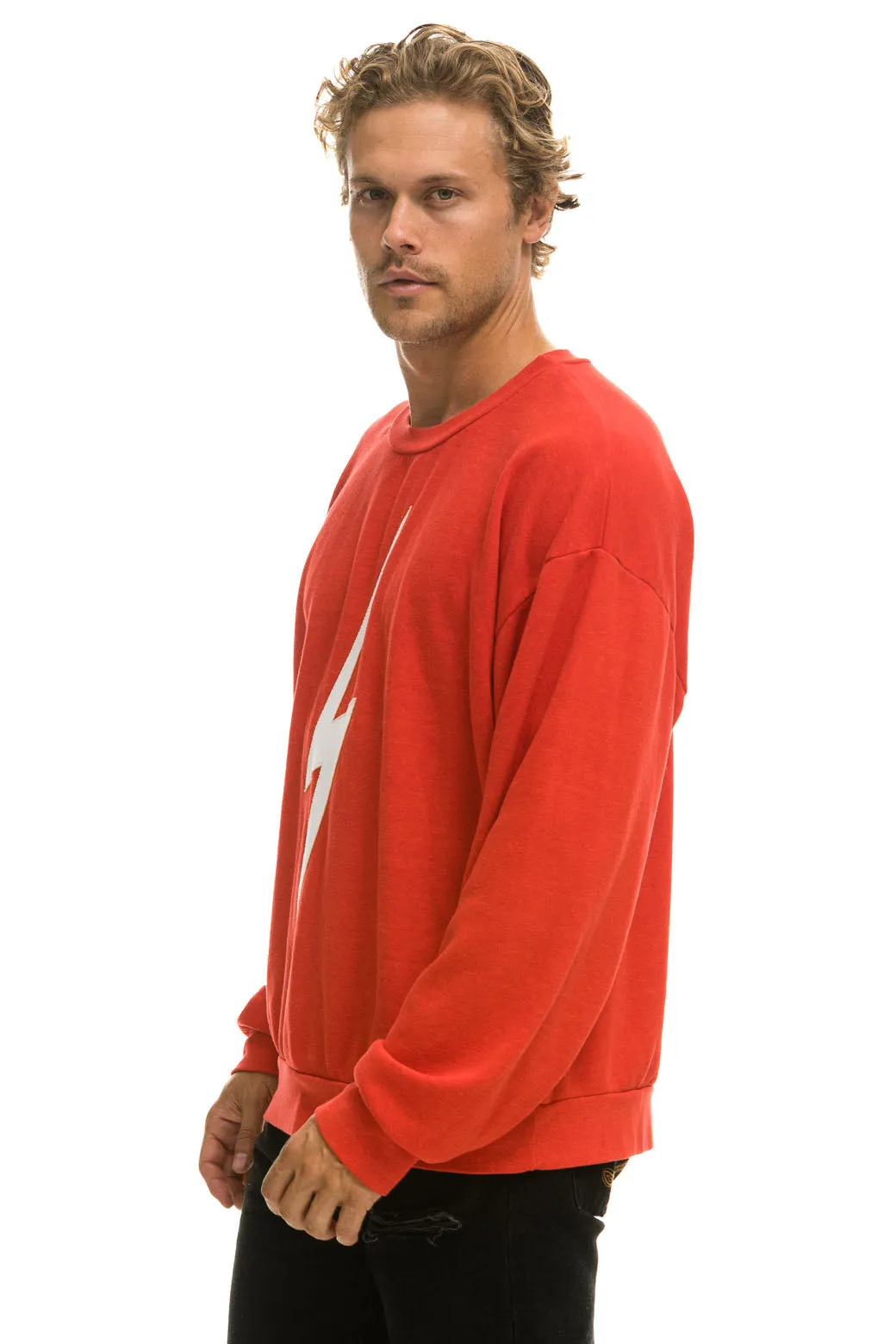 BOLT STITCH RELAXED CREW SWEATSHIRT - RED // WHITE