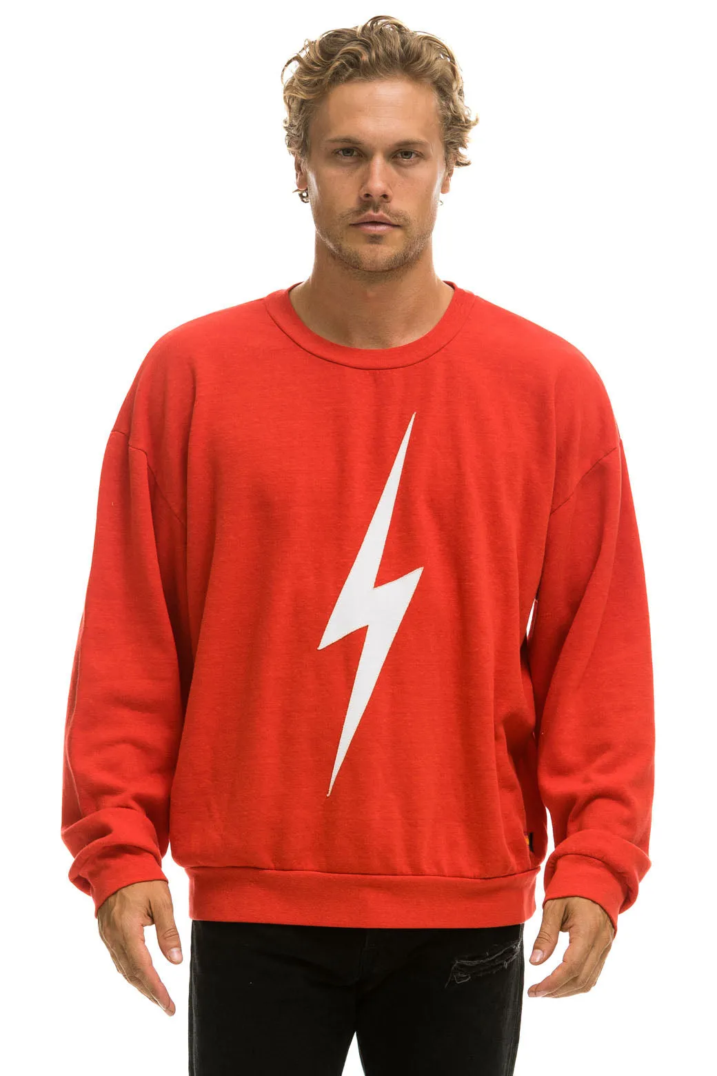 BOLT STITCH RELAXED CREW SWEATSHIRT - RED // WHITE