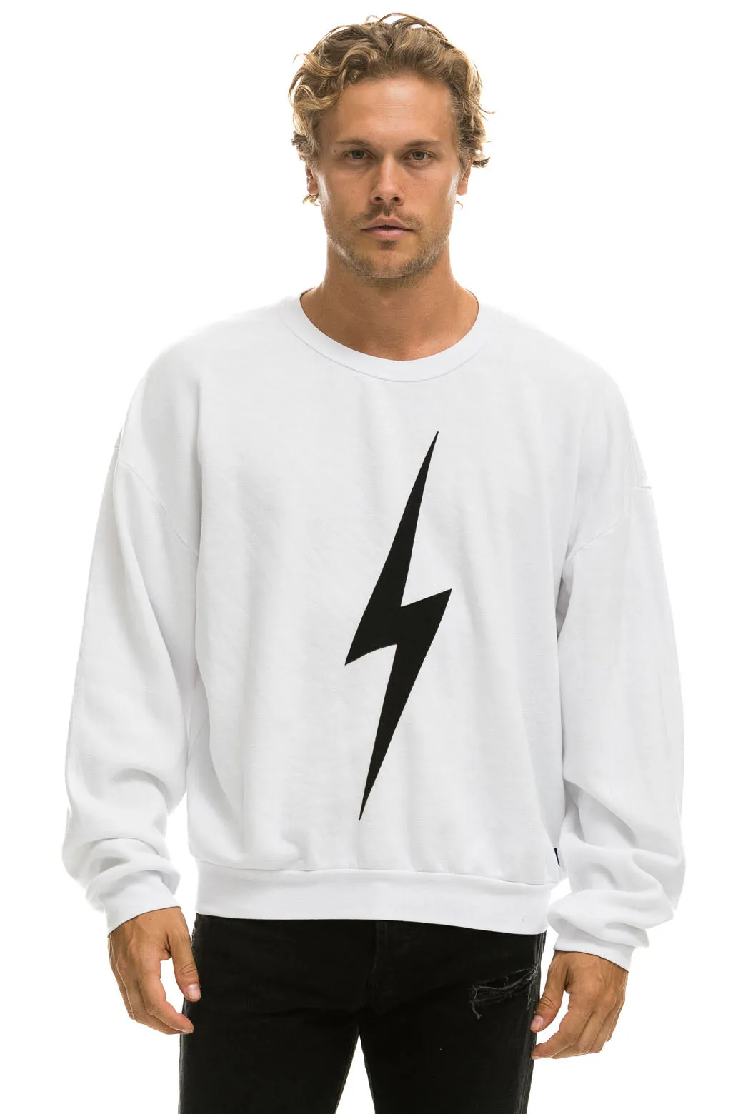 BOLT STITCH RELAXED CREW SWEATSHIRT - WHITE // BLACK