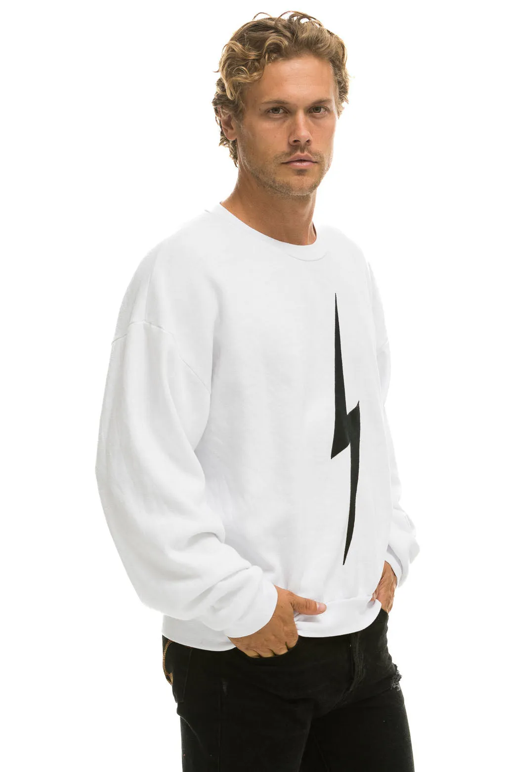 BOLT STITCH RELAXED CREW SWEATSHIRT - WHITE // BLACK