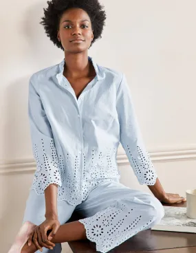 Broderie Pyjama Set-Blue Ticking Stripe