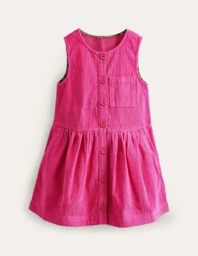 Button Pinafore Dress-Mid Pink