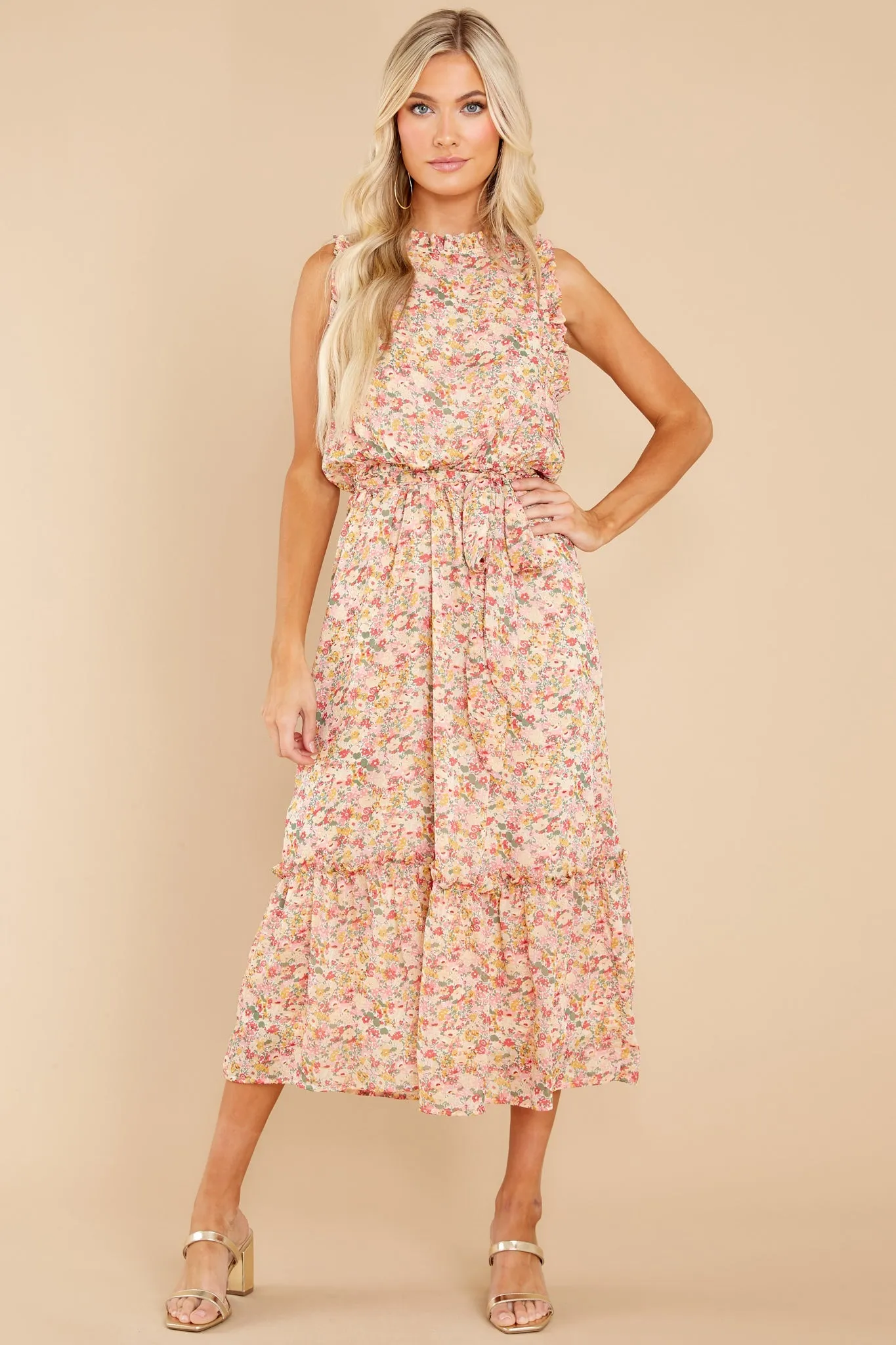 Chasing Wildflowers Blush Floral Print Midi Dress