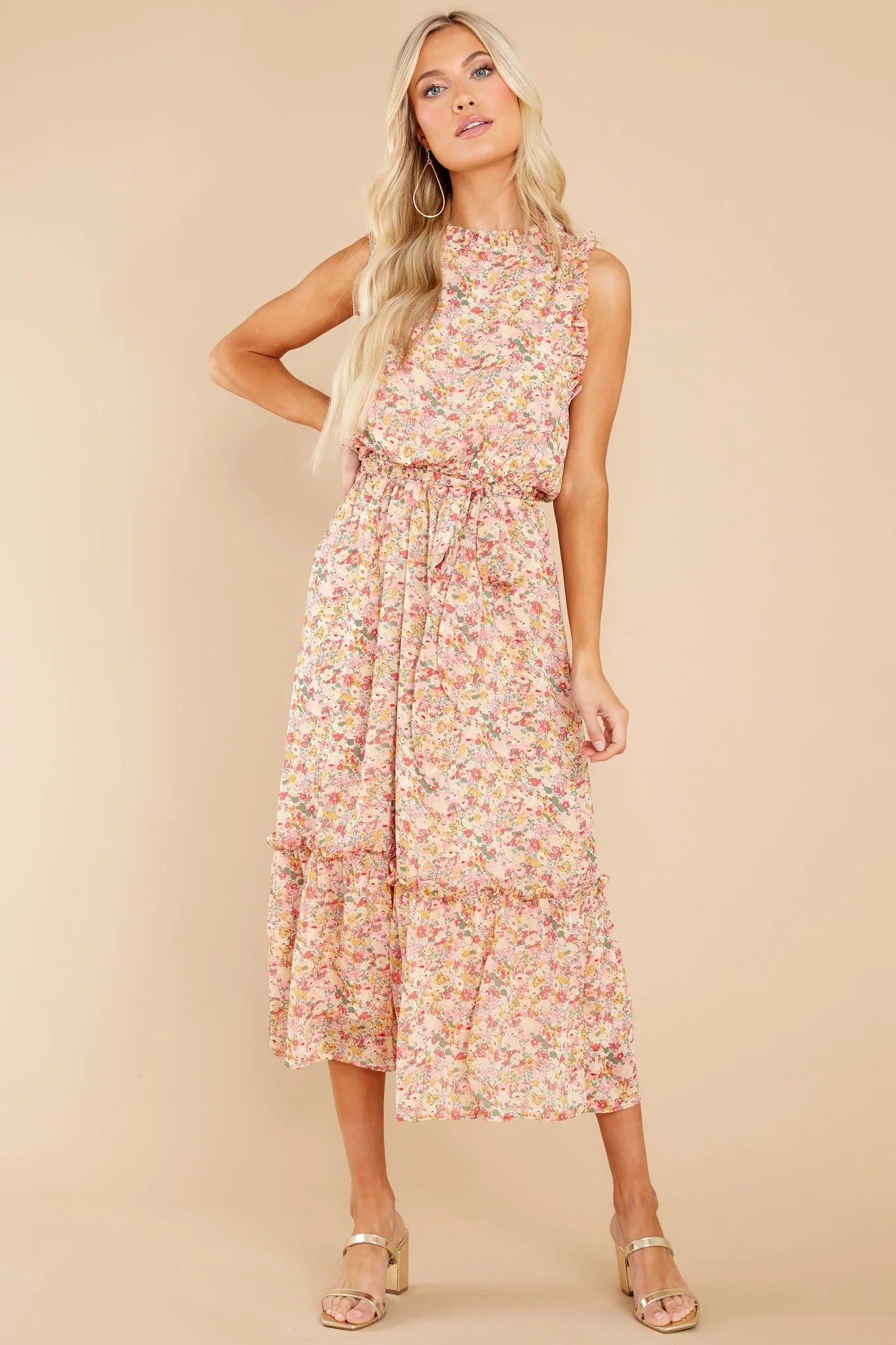 Chasing Wildflowers Blush Floral Print Midi Dress