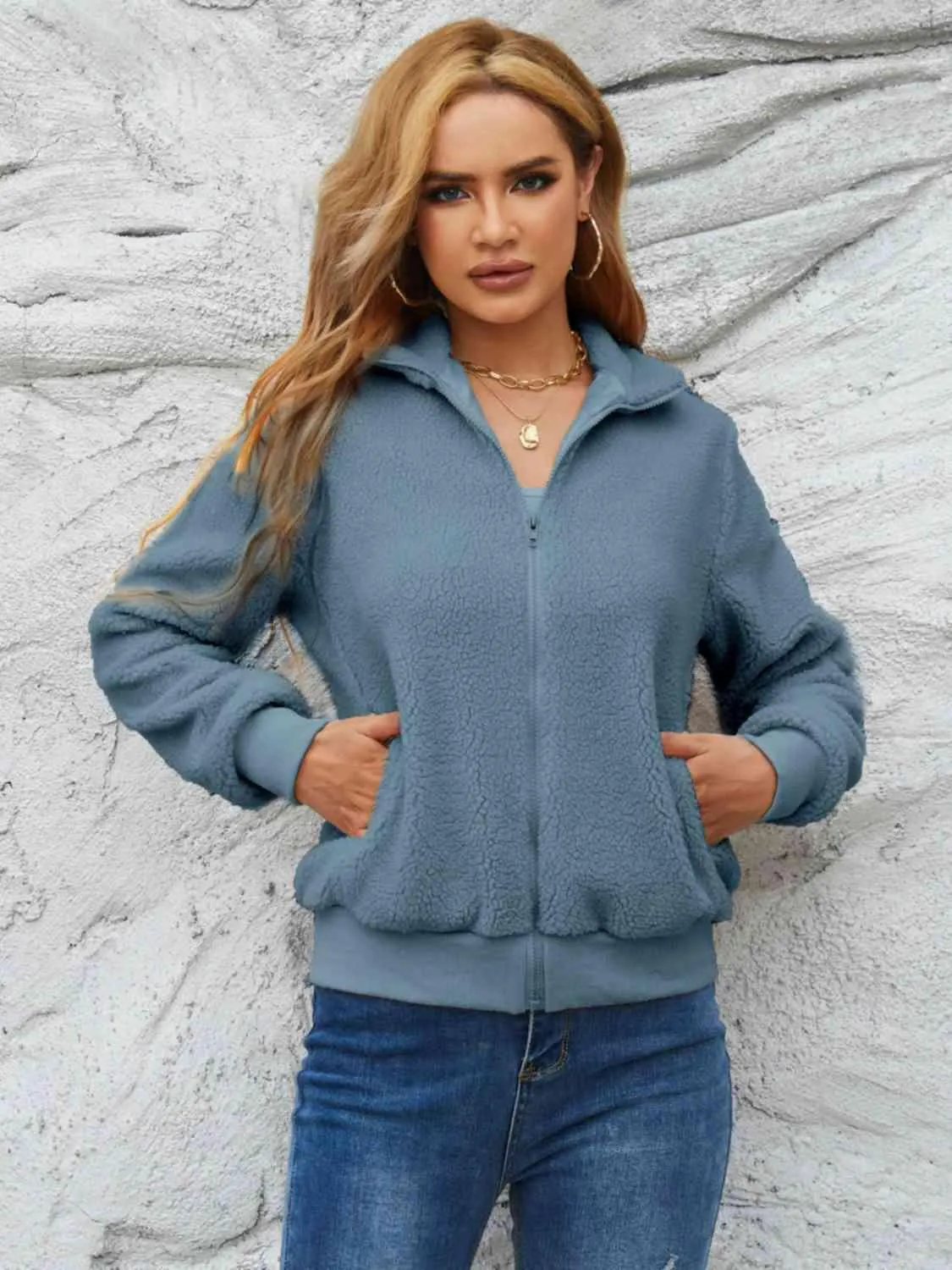 Chic Cozy Mock Neck Zip-Up Sweater Jacket