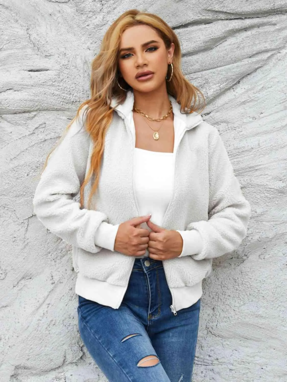 Chic Cozy Mock Neck Zip-Up Sweater Jacket