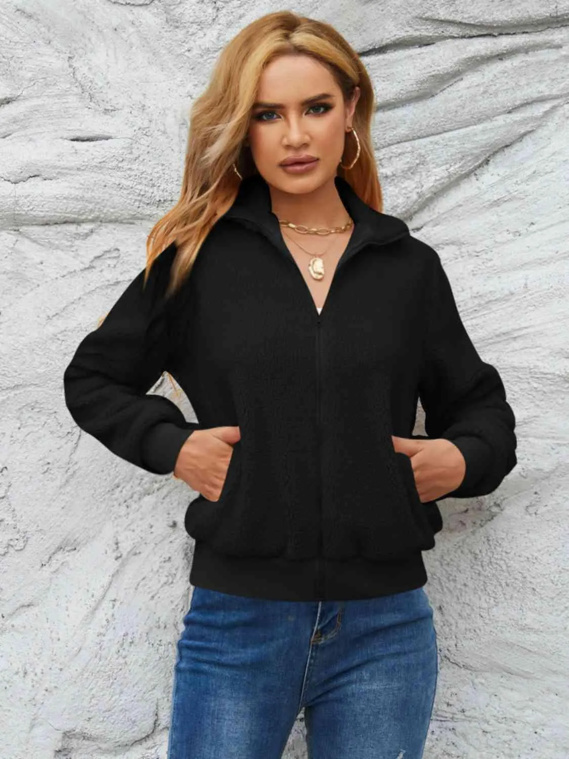 Chic Cozy Mock Neck Zip-Up Sweater Jacket