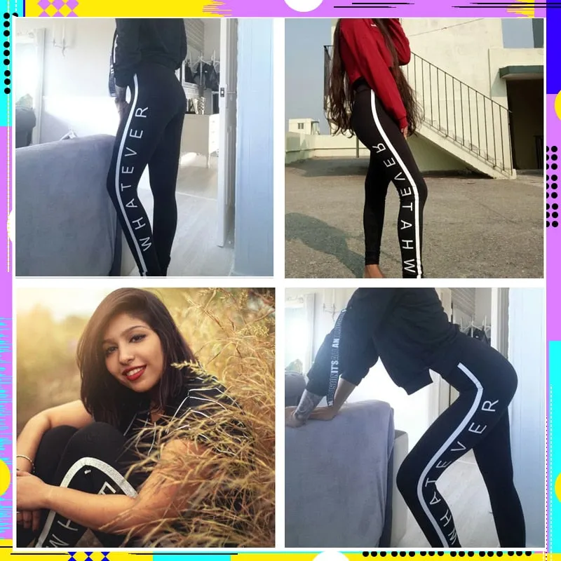 Cool Fashion Letter Print Leggings Black Fashion Women Leggings Fitness Activewear Length Sexy yoga pants Leggings