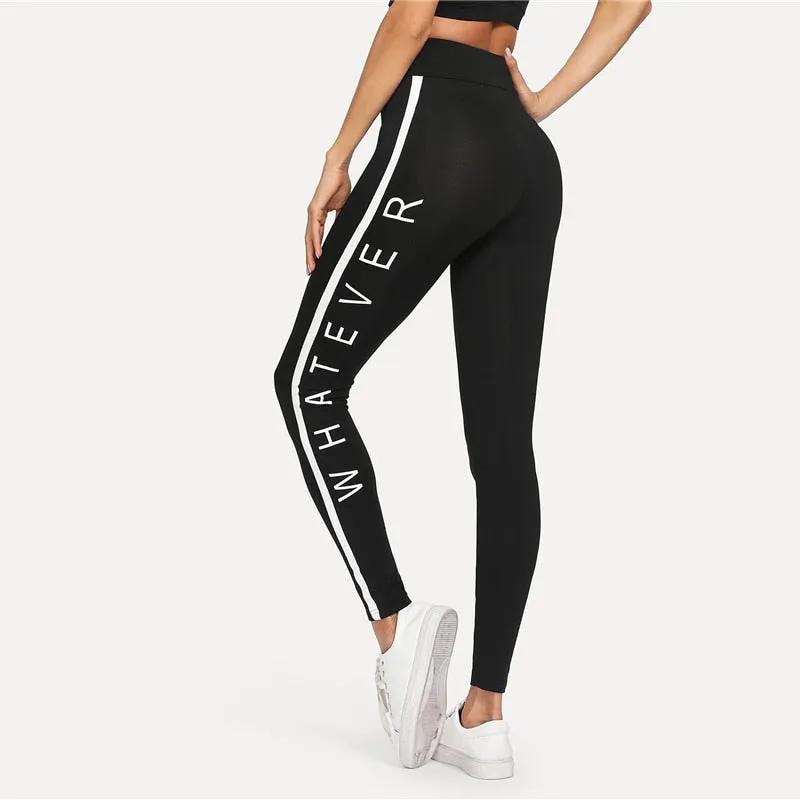 Cool Fashion Letter Print Leggings Black Fashion Women Leggings Fitness Activewear Length Sexy yoga pants Leggings