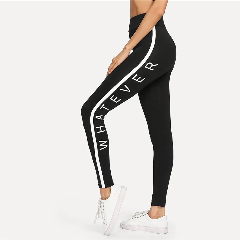 Cool Fashion Letter Print Leggings Black Fashion Women Leggings Fitness Activewear Length Sexy yoga pants Leggings