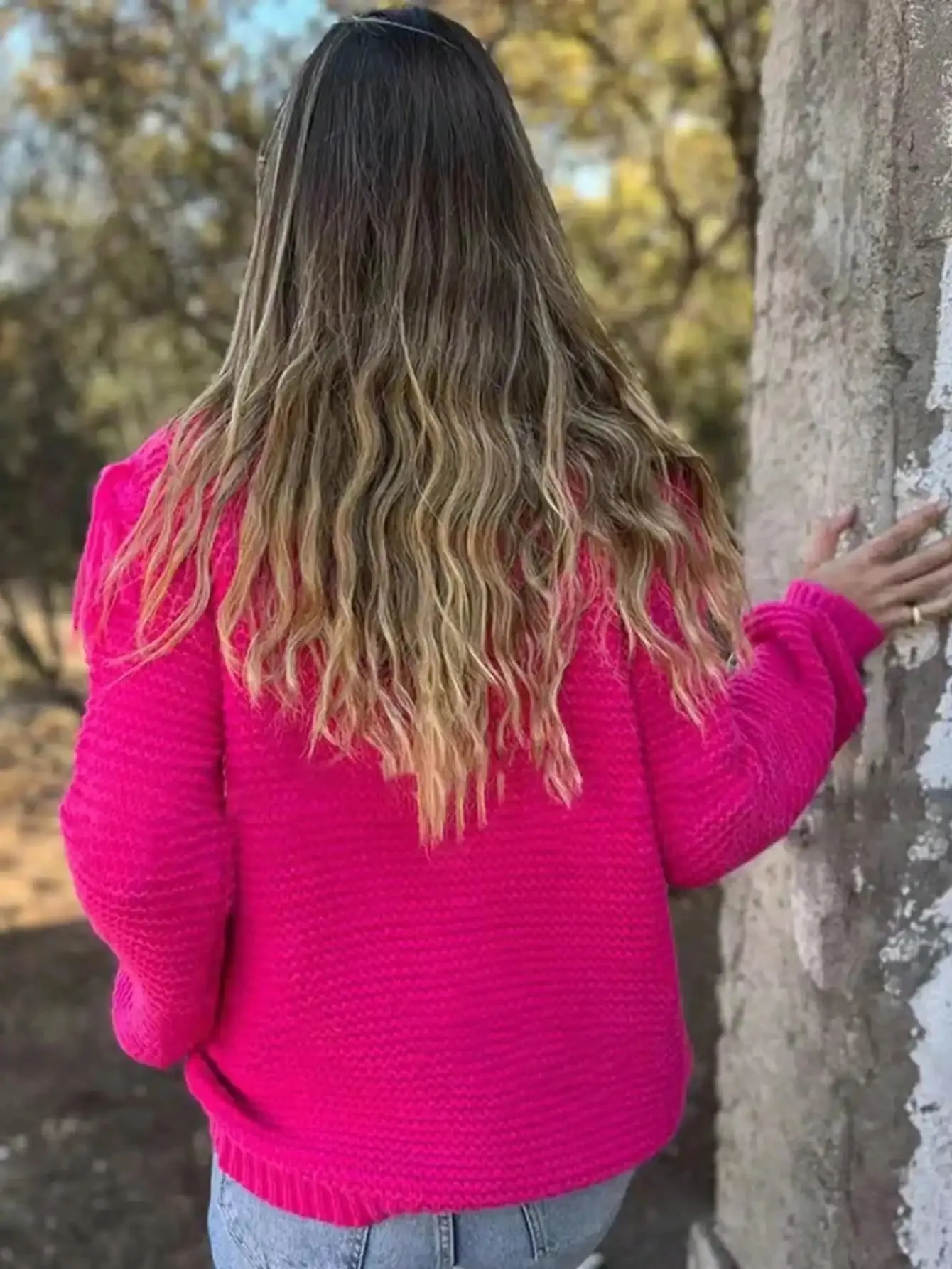 Cozy Pink Fringe Sweater with Lantern Sleeves for Fall