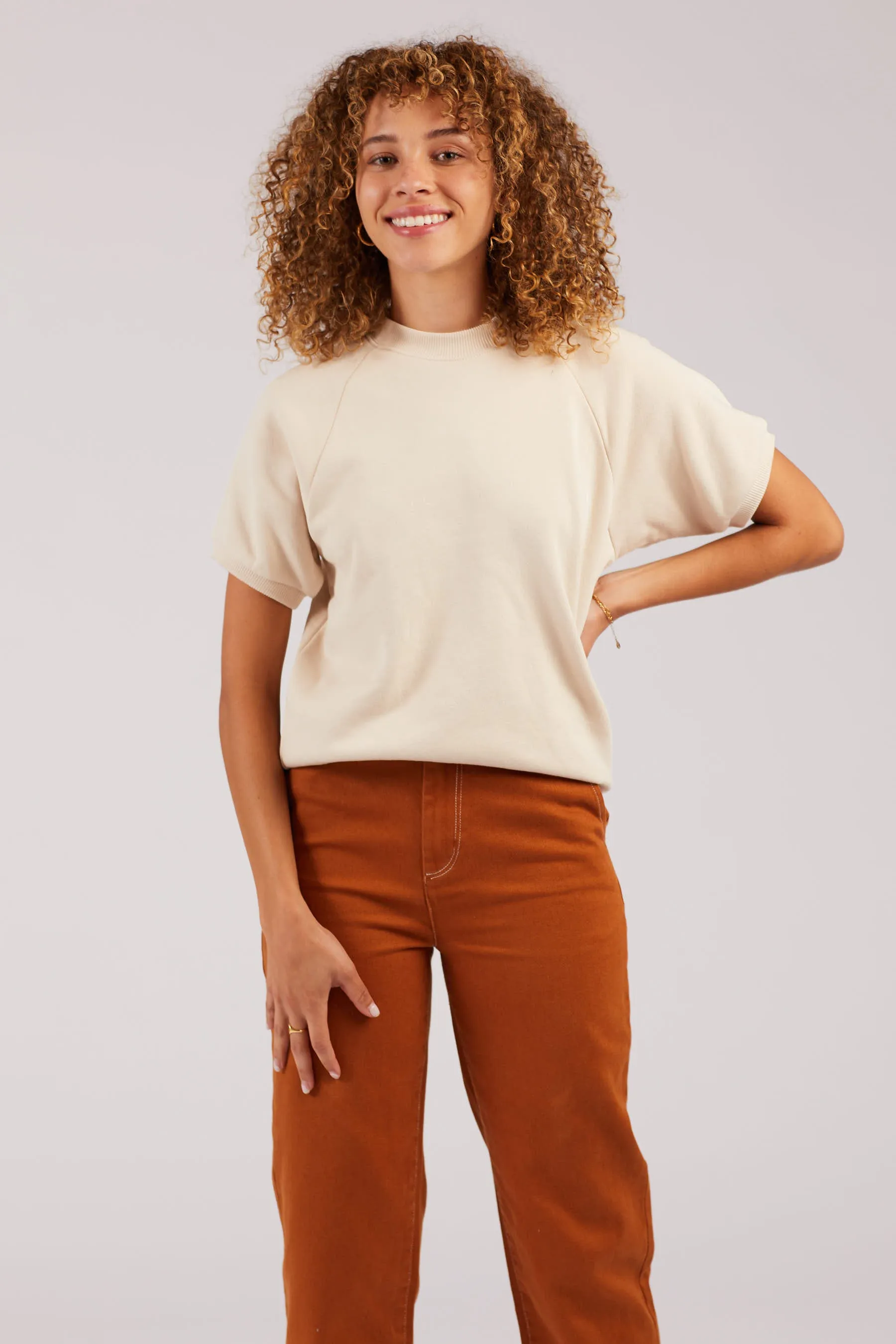 Cream Short Sleeve Sweatshirt