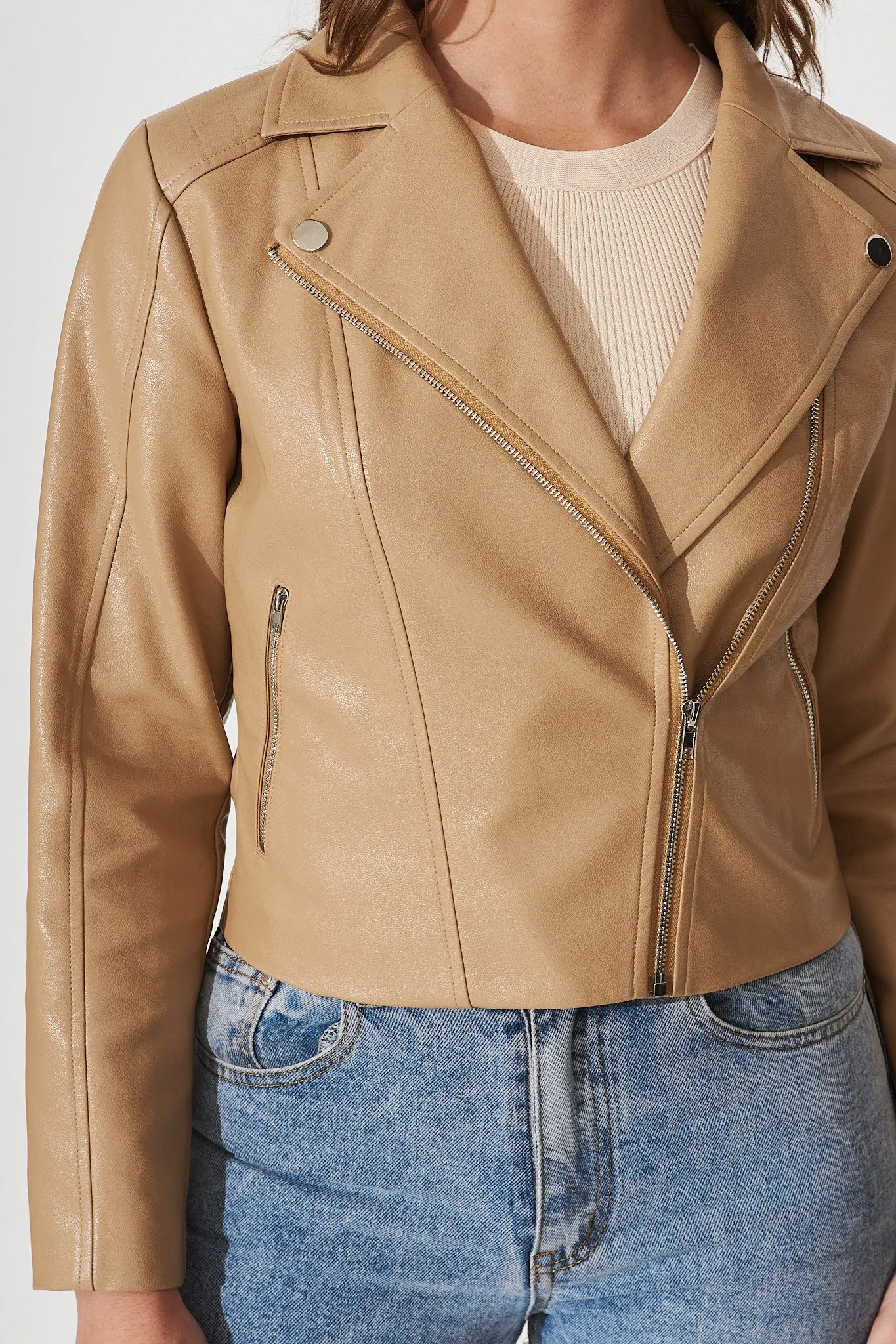 Cuba Leatherette Jacket In Taupe