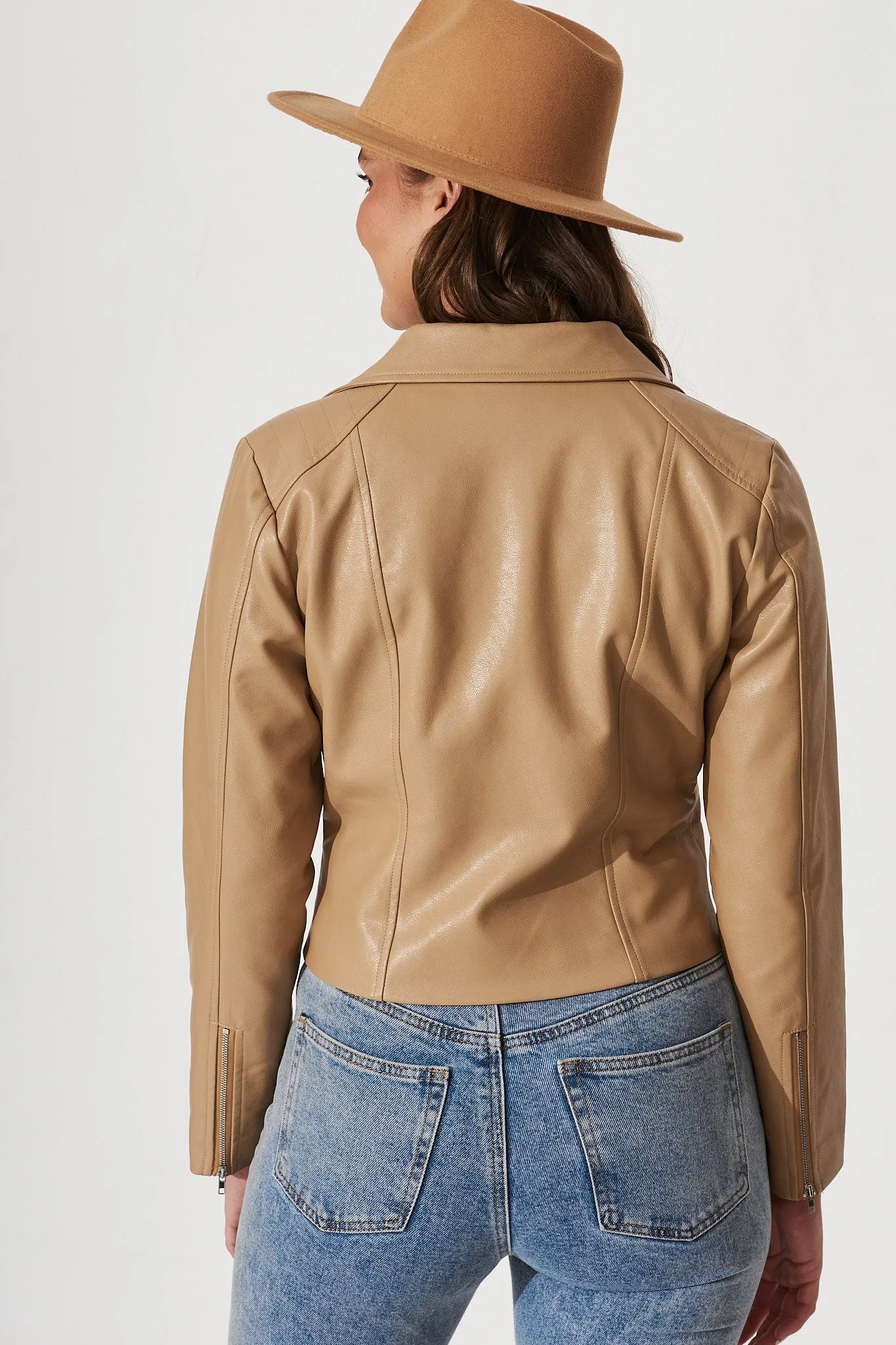 Cuba Leatherette Jacket In Taupe