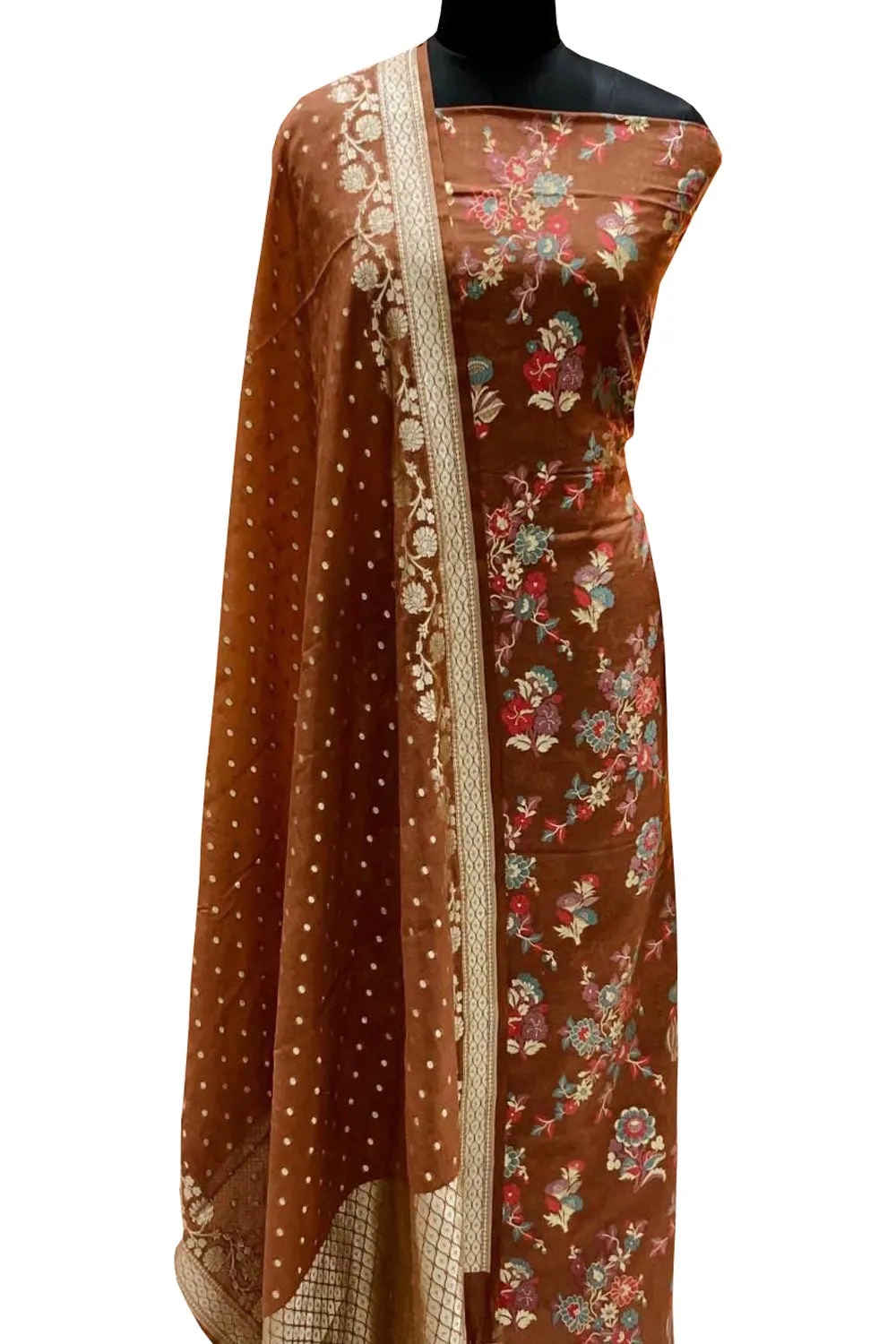 Elegant Brown Banarasi Cotton Silk Suit Set