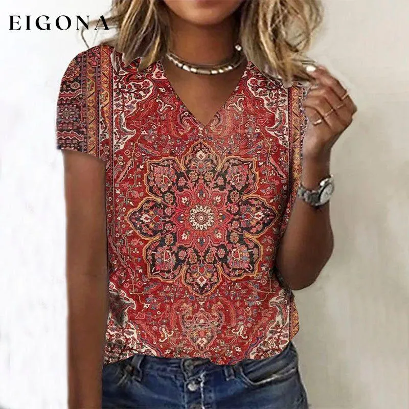 Elegant Red Floral T-Shirt