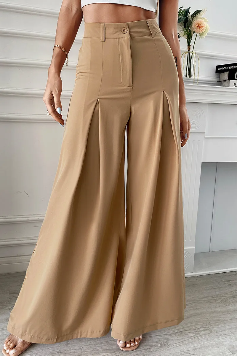 Elegant Solid Fold Loose Wide Leg Solid Color Bottoms(No Belt)