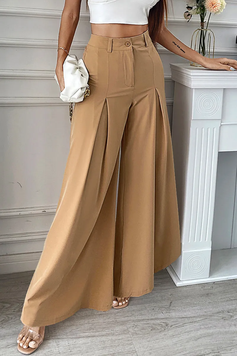 Elegant Solid Fold Loose Wide Leg Solid Color Bottoms(No Belt)