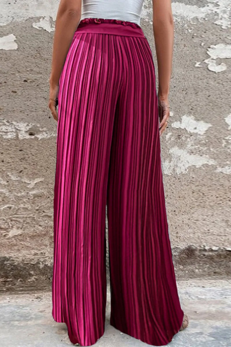 Elegant Solid With Belt Straight High Waist Wide Leg Patchwork Bottoms