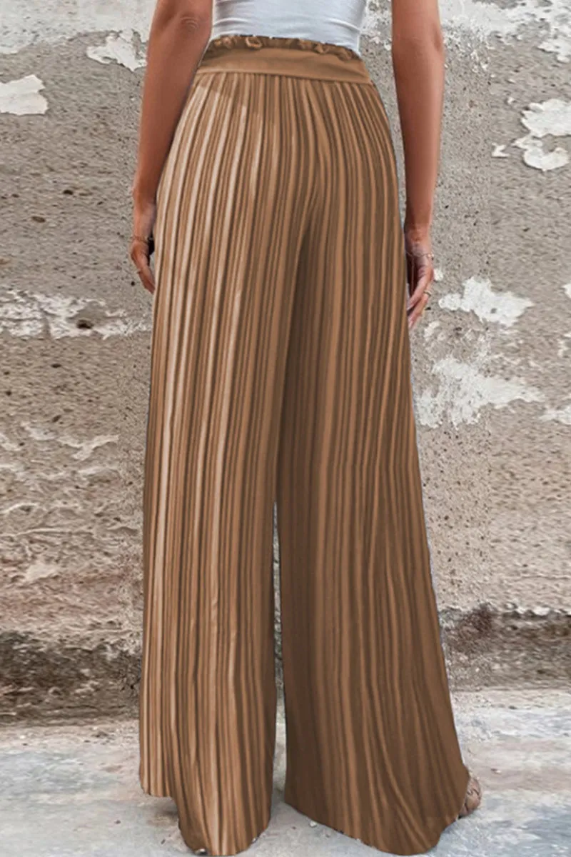 Elegant Solid With Belt Straight High Waist Wide Leg Patchwork Bottoms