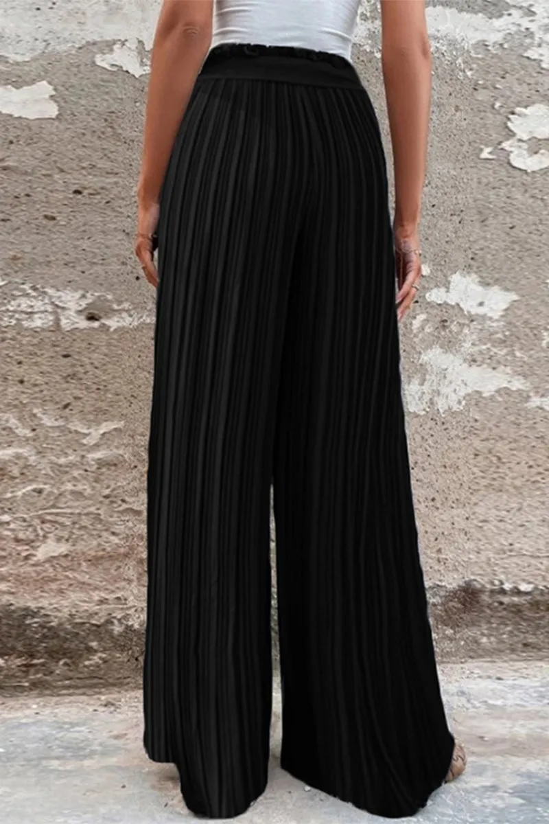 Elegant Solid With Belt Straight High Waist Wide Leg Patchwork Bottoms