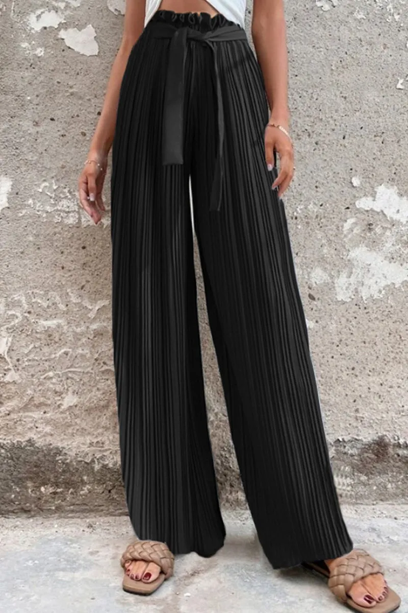 Elegant Solid With Belt Straight High Waist Wide Leg Patchwork Bottoms