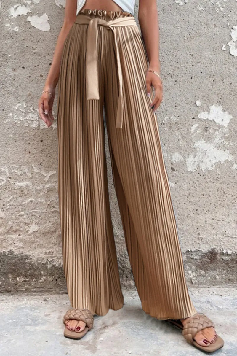 Elegant Solid With Belt Straight High Waist Wide Leg Patchwork Bottoms