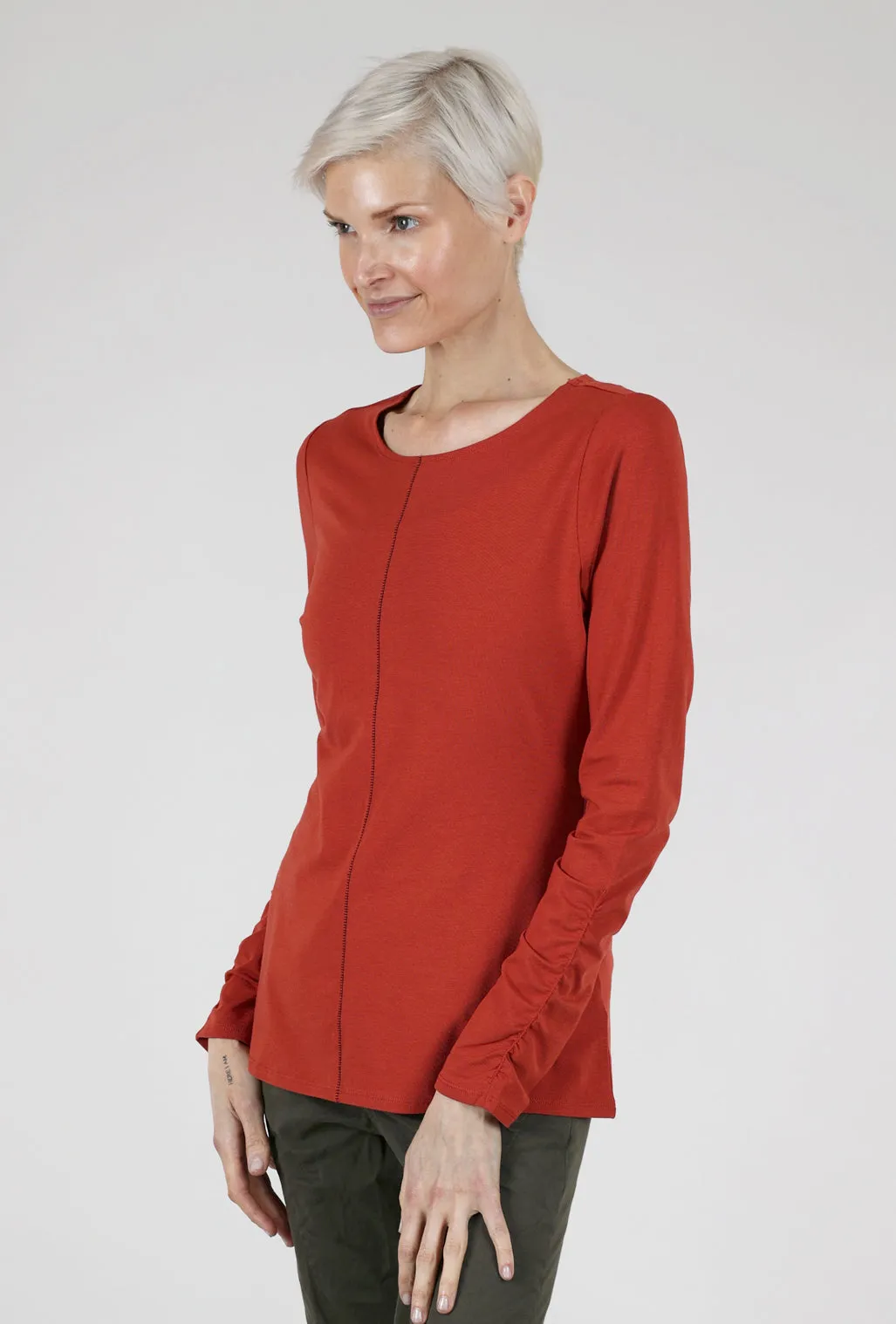 Essential Ruched Sleeve Tee, Brick