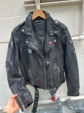 Funky Patch Leather Moto jacket