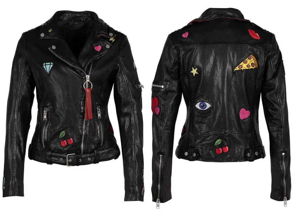 Funky Patch Leather Moto jacket