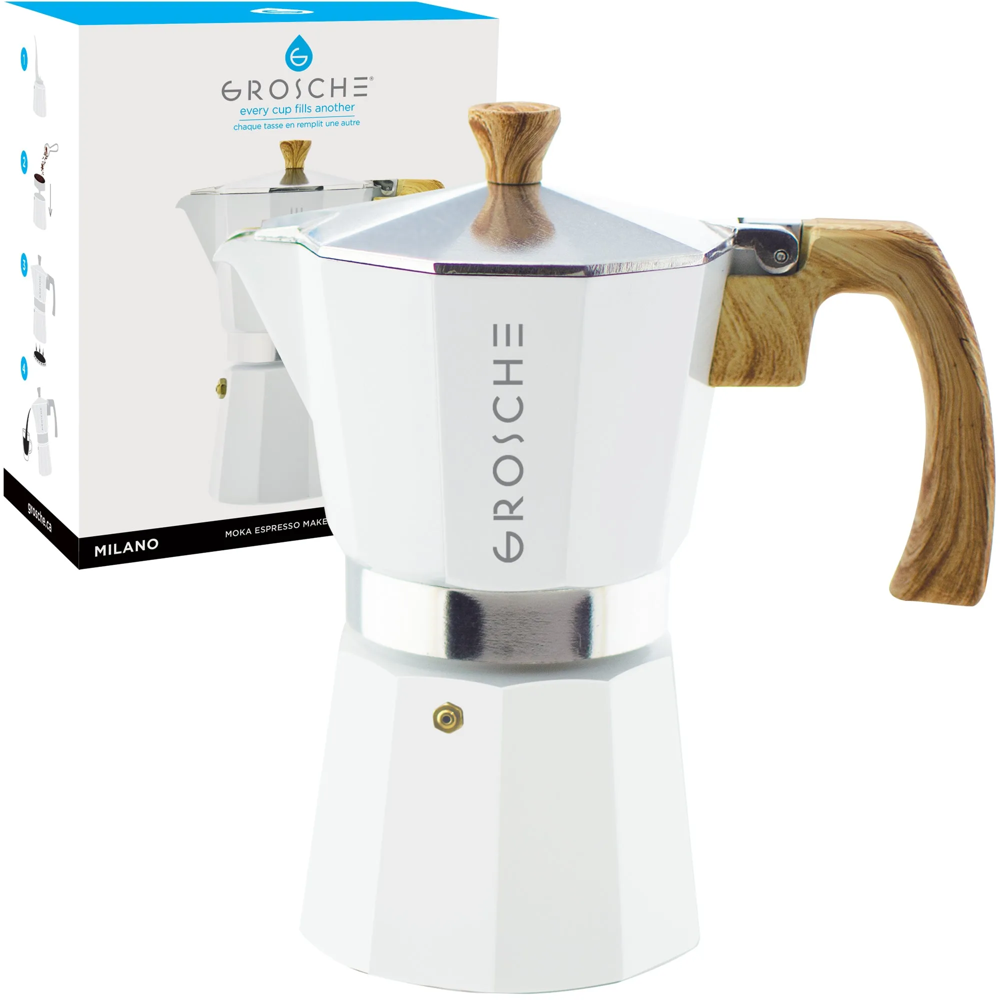 GROSCHE MILANO Stovetop Espresso Maker, White, Available in Multiple Sizes - Pack of 4