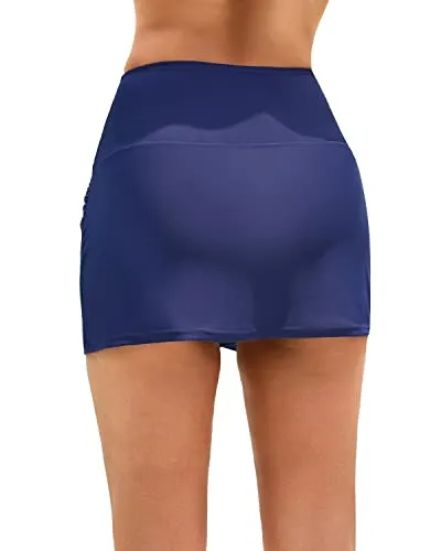 High Waisted Swim Skirt With Tulip Hem For Tummy Control-Navy Blue