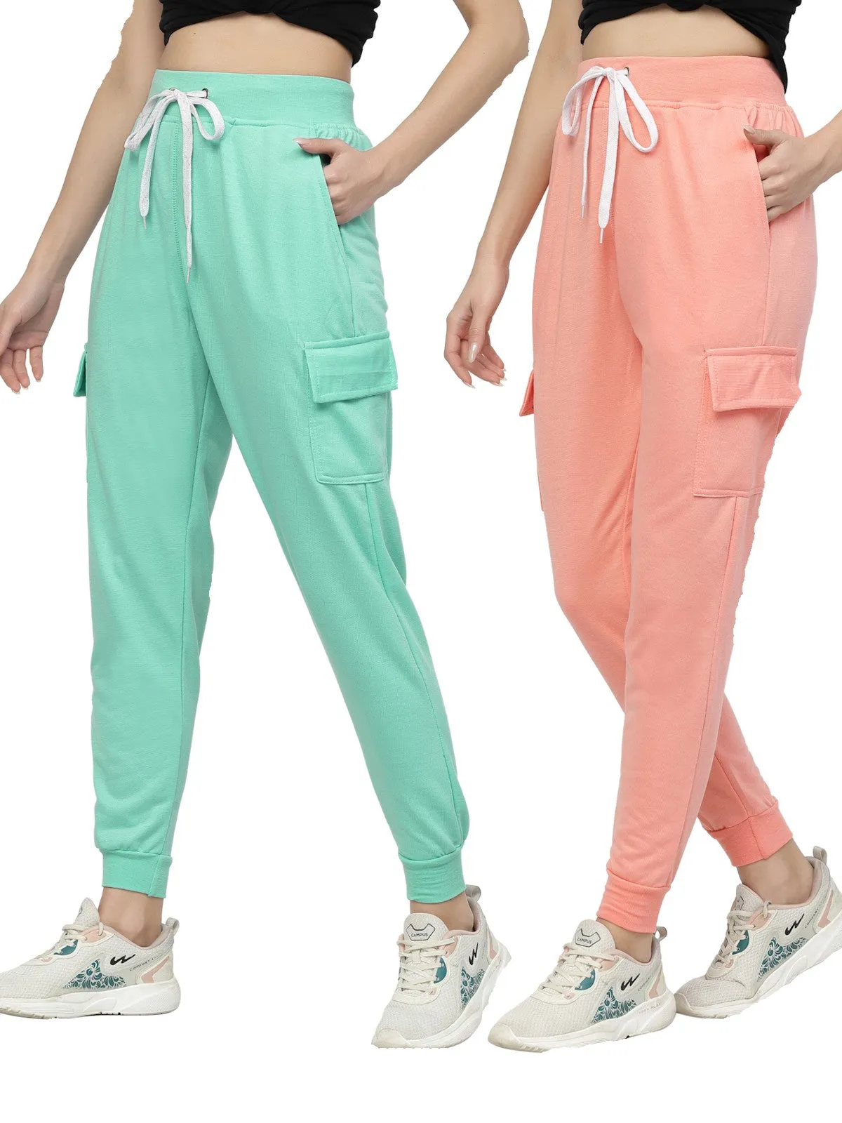 KZALCON Cotton Trackpant Joggers Pyjamas for Women Combo Set Pack of 2 with 4 Pockets