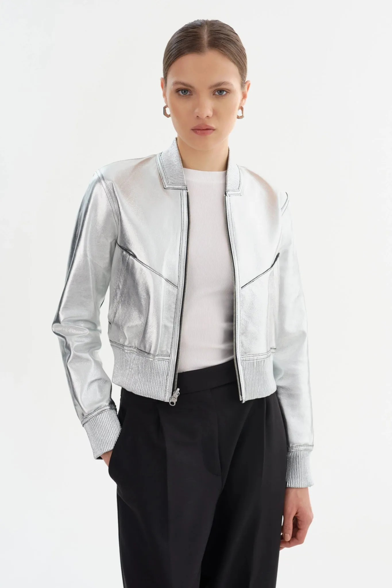 Lamarque Kordella Reversible Bomber Jacket in Black Silver