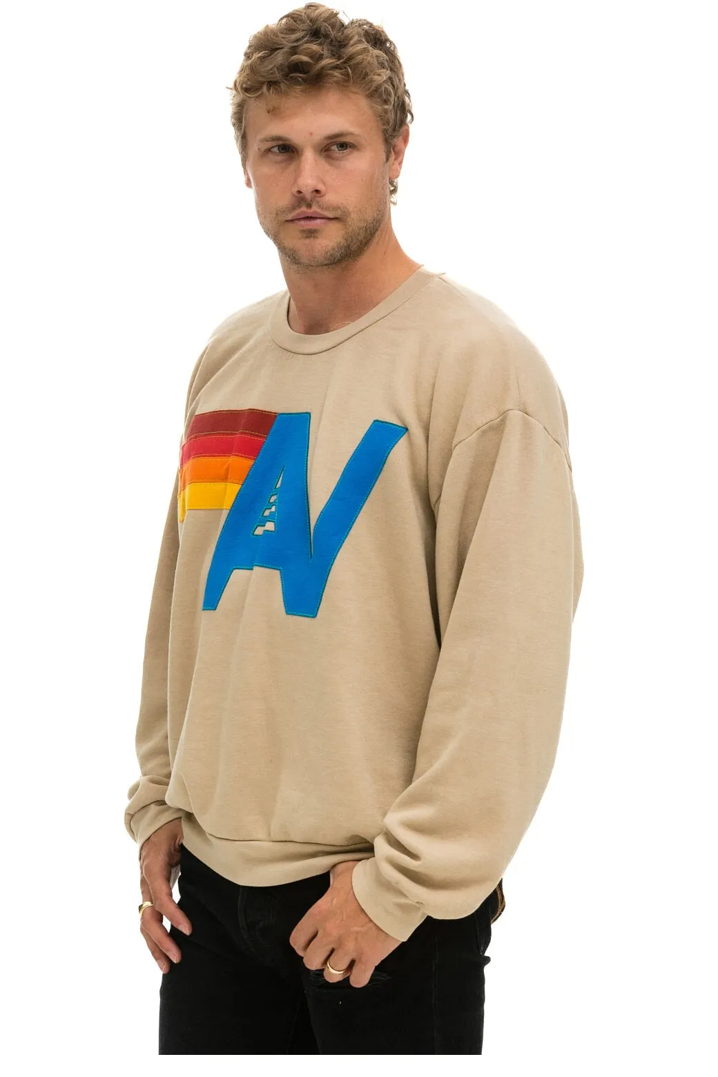 LOGO STITCH RELAXED CREW SWEATSHIRT - SAND