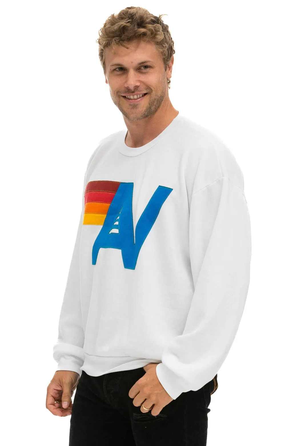 LOGO STITCH RELAXED CREW SWEATSHIRT - WHITE