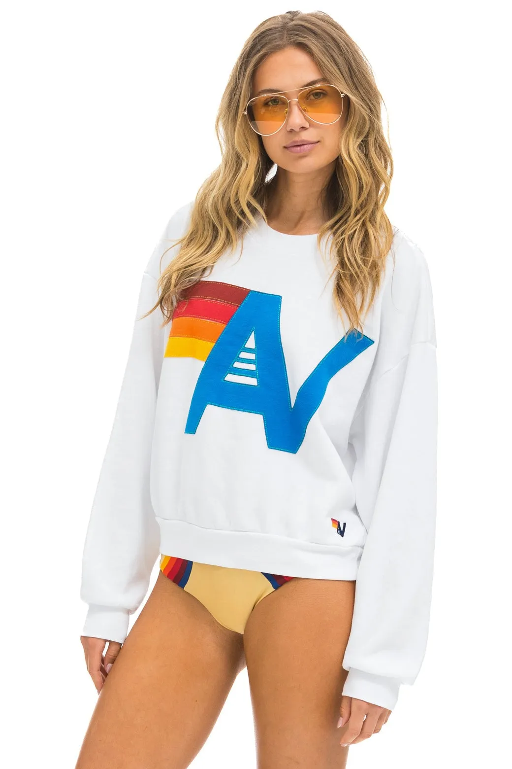 LOGO STITCH RELAXED CREW SWEATSHIRT - WHITE