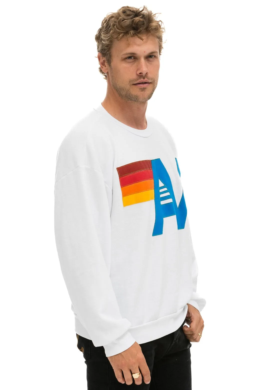 LOGO STITCH RELAXED CREW SWEATSHIRT - WHITE