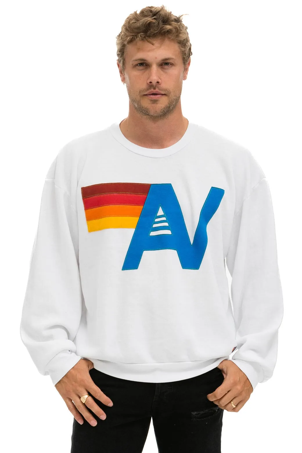 LOGO STITCH RELAXED CREW SWEATSHIRT - WHITE